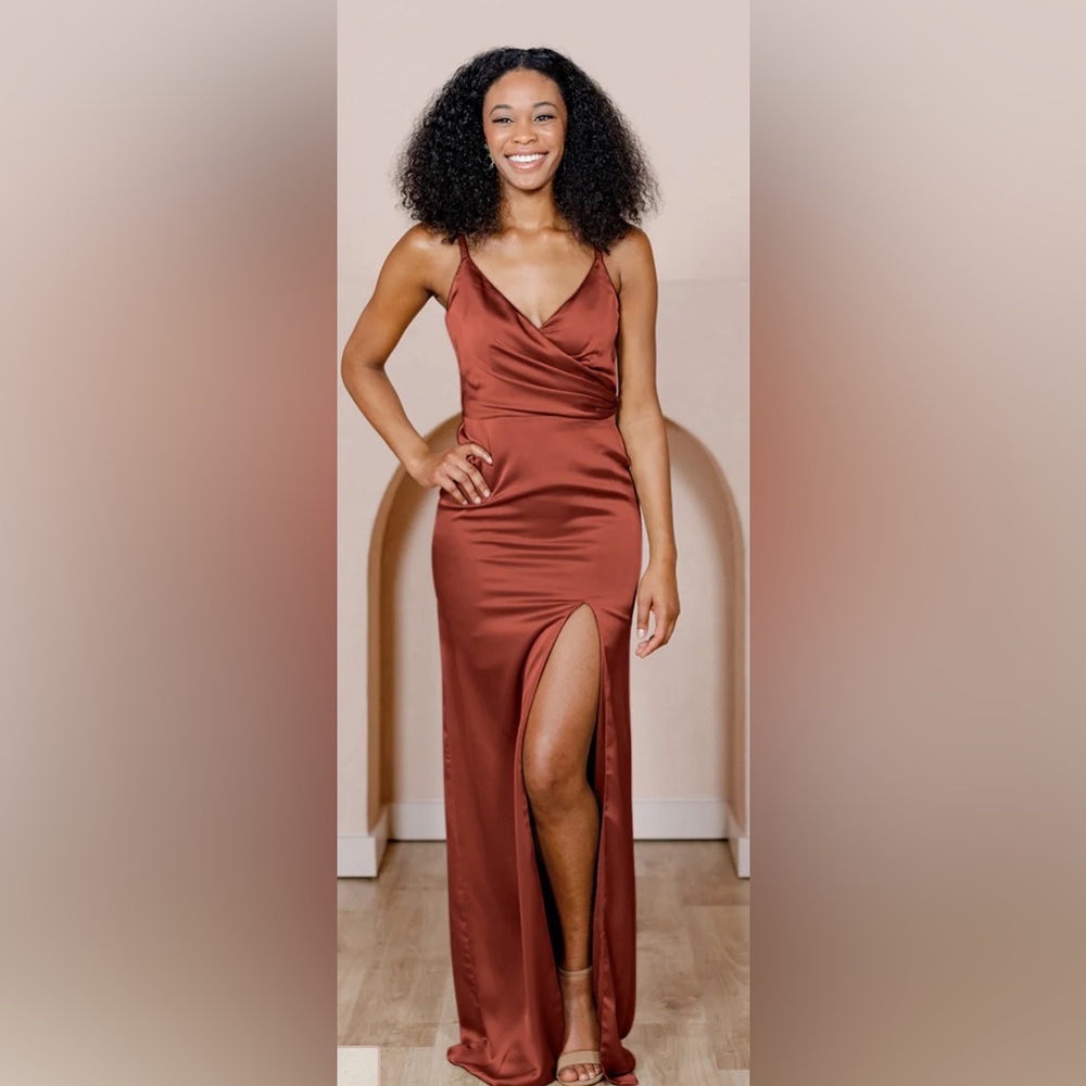 Revelry Rava Satin Dress Terracotta Rust Size Color 709